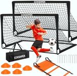 Kids Soccer Goals for Backyard, 2 of 6 x 4 ft Kids Soccer Goal Set Soccer Net with 10 Soccer Cones, Agility Ladder & Carry Bag, Portable Soccer Training Equipment, Suitable Soccer Goal for Kids 1-15