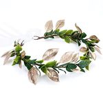 MOSTORY Handmade Fairy Woodland Crown - Forest Elf Headband Flower Circlet Elven Leaf Wreath for Renaissance Halloween Cosplay Women Girls Photoshoot Green Gold