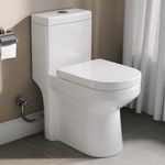 HOROW HWMT-8733 Small Compact One Piece Toilet for Bathroom, Powerful & Quiet Dual Flush Modern Toilet, 10'' Rough-in Toilet & Soft Closing Seat Include, 25" D x 13.4" W x 28.4" H, White