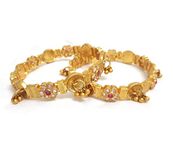 Santosh Enterprise Antique Gold Plated Ad stone Ghungroo Bangles Set Jewellery For Girls and Women's.(Set of 2 piece) (2.8)