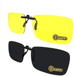 LUFF 2-Pair Polarized/Night Vision Clip on Sunglasses/Myopia Glasses for Driving (Black-Yellow)