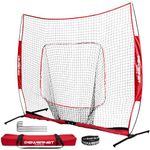 PowerNet 7x7 PRO Net with One Piece Frame (Red) | Baseball Softball Practice Net | Training Aid for Hitting Pitching Batting Fielding Portable Backstop | Bow Style Frame | Non-Tip Weighted Base