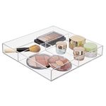 mDesign Wide Divided Makeup Organizer Tray for Bathroom Drawers, Vanity, or Countertop - Plastic Cosmetic Storage for Brushes, Palettes, Lipstick, and Accessories - Lumiere Collection - Clear