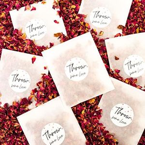 50 Confetti Bags | 50 ‘Throw Some Love’ Wedding Confetti Stickers | Biodegradable Confetti Bags | Glassine Bags Wedding Favours | 102 x 75mm | 40mm Stickers (Throw Some Love)