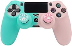 RALAN Pink Controller Skins for PS4, Silicone Controller Cover Skin Protector Compatible /PS4 Slim/PS4 Pro Controller with 2 Cute Thumb Grips Caps