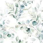 HAOKHOME 93042 Peel and Stick Wallpaper Green/White Eucalyptus Leaf Floral Wall Mural Home Nursery Boho Decor 17.7in x 9.8ft