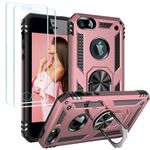 Jeylly iPhone SE Case, iPhone 5S Cover with Tempered Glass Screen Protector Rotate Ring Stand Holder Military Grade Shockproof Protective Cover Case for iPhone 5/5s/SE 2016, Rose Gold/Black