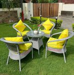 PRATHAM India Patio 4+1 Furniture Set, Porch Backyard Garden Outdoor Furniture Rattan Chairs and Table Wicker Conversation Set (Silver with White Line & Yellow Color)