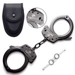 TacStealth Double Lock Real Steel Handcuffs with Two Keys & Handcuffs Case | Heavy Duty Black Steal Professional Grade | Bend/Break Free Secure Restraint for Police Officer & Law Enforcement Constable