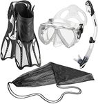 Phantom Aquatics Rapido Boutique Collection Mask Fin Snorkel Set, Panoramic View Snorkel Mask, Dry Snorkel Set with Snorkeling Gear Bag (S/M, 5-8, Weiß)