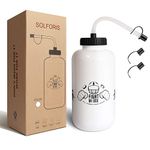 SolForis Hockey Water Bottles with Long Straw, Fit for Football Lacrosse Gym Sport, Plastic Squeezable Leakproof BPA Free, No Strange Smell, Easy to Clean, 1 Liter 32 oz (3 Straw Caps) (white)