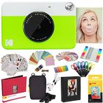 KODAK Printomatic Instant Camera (Green) All-in-Bundle + Zink Paper (20 Sheets) + Deluxe Case + Photo Album + 7 Sticker Sets + Markers + Scissors and More