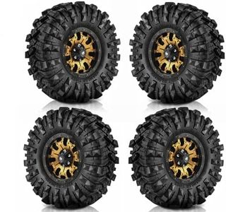 REDSPIDER 1.9 Beadlock Wheels and Tires Set（4PSC） Mud Specific Tire Metal wheels 1.9 Tires Has Super Strong Grip for 1/10 RC Crawler Car Axial SCX10 Pro Capra UTB18 TRX4 (Gold)