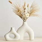 AWNR White Ceramic Vase Set of 2 fo