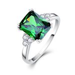 Bonlavie Women's 5.3ct Square Cut Created Green Emerald 925 Sterling Silver Engagement Ring Size P