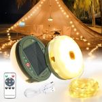 Outdoor Waterproof Portable Stowable String Light,12M 120LED Solar Camping String Lights Reel,Portable 2 in 1 Camping String Lights,USB Rechargeable for Camping,Yard,Garden,Patio,Warm White