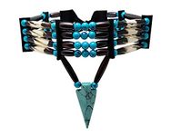 4 Row Buffalo Bone Hairpipe Beads Traditional Tribal Choker Necklace with Arrowhead Pendant