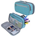 Yonzone Large Capacity Pencil Case Big Pencil Cases 3 Compartments Pencil Bag Pouch for Boys Girls, Office School Stationary Organizer Supplies Cosmetic Makeup Bag Adults, Light Blue