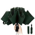 Chakipee Travel Compact Umbrella Windproof - Portable Automatic Umbrellas for Rain, Inverted Folding Umbrella for Men and Women, 210T Teflon Coating 120cm Span - 10 Ribs Green Umbrella