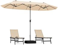 COSTWAY 4m Double-sided Patio Parasol, Outdoor Extra Large Sun Umbrella with Base, Crank Handle and Safety Lock, Market Umbrellas Sunshade Shelter for Garden Beach Yard (Beige)