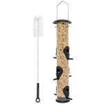 Deerstone Hanging Bird Seed Feeder with Cleaning Brush for Small UK Garden Birds Squirrel Resistant Metal & Polycarbonate