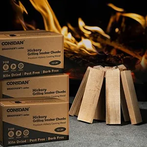 CONSDAN Wood Chips for Smoker, USA Grown Hickory Pizza Oven Wood, BBQ Cooking Natural Wood Chunks, Kiln Dried Firewood, Smoking Wood Chips, All Natural Barbecue Smoker Blocks for Smoking Meat (36 LBS)