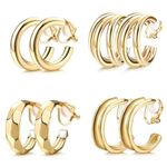 4 Pairs Clip on Earrings Gold Clip on Hoop Earrings C-shaped Cartilage Earrings Cubic Twist Clip on Earrings Non Pierced Earrings for Women Clip Earrings Set