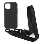 PuYu Zhe Case Compatible with iPhone 12/12 Pro Crossbody Case Silicone Soft Matte,Cover TPU Shell Adjustable Neck Cord Strap Stylish Shockproof Case,Lanyard Case-Black