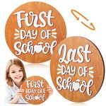 Thyle First and Last Day of School Board Double Sided First Day of School Board Reusable First Day of School Sign 10" Round Wooden Last Day of School Board 3D Laser Cut School Board Sign (Simple)