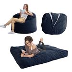 MAXYOYO Bean Bag Bed - Convertible Folds from Bean Bag Chair to Bed - Large Sofa with Soft Cover and Fluffy Filling Included for Adult, Couples, Guest (Dark Blue, Double)