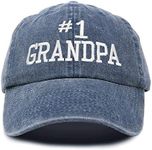 DALIX Number 1 Grandpa Gift Hat Vintage Cap Washed Cotton, Washed Denim Navy Blue, One Size