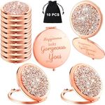 Soaoo 10 Pcs Inspirational Compact Mirror 1x/2x Magnifying Double Sided Pocket Mirror Portable Metal Rhinestone Hand Small Mirror for Purse Mini Thank You Christmas Gifts for Women Girls Travel Makeup