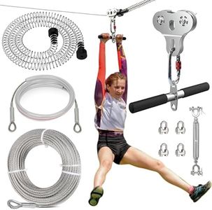 Fologtoo Zip Lines for Kids and Adults Outdoor Up to 500 Lbs, 304 Stainless Steel 80FT Zipline Kits for Backyard with Thickened 1/4" Wire Rope, Removable Pulley, Outdoor Playground Equipment