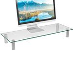 WALI Rectangular Tempered Glass Monitor Riser Desktop Stand Height Adjustable Table Top for Flat Screen LCD LED TV, Laptop, Notebook, and Display, 23 X 8 inch (GTT002), Clear