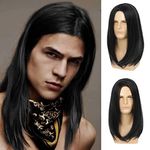 Beweig Mens Long Black Wig Long Straight Wig for Men Middle Part Synthetic Heat Resistant Hair Wigs for Daily Party Costume Halloween