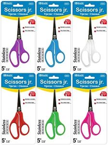 BAZIC Products School Student Scissors 5", Stainless Steel Scissor, Pointed Tip Right Left Handed, Assorted Color Craft Scissor for Cutting Paper, 24-Pack