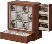 SONGMICS 12-Slot Wooden Watch Box, Watch Display Case with Window, Watch Display Cabinet, Coffee Brown UJOW014K01