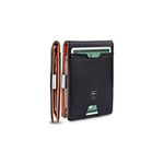 TRAVANDO Mens Slim Wallet with Money Clip Austin RFID Blocking Bifold Credit Card Holder for Men with Gift Box, Black & Orange