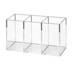 Clear Makeup Brush Organizer,Makeup Organiser Tray,Office Desk Stationery Storage Holder Makeup Box Units for Bathroom Drawers, 3 Slot Acrylic Cosmetic Brushes Storage Eyeliners Display Holder