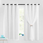 NICETOWN Christams Blackout Star Curtains for Kids, Pastel Curtains with Tulle Double Layer Moon Star Cut Out Curtain Rideau Fenêtre Enfant, 2 Pcs, W52 x L63 Inches, Greyish White