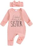 citgeett Baby Girl Clothes Newborn Little Sister/Hello World Outfit Long Sleeve Romper Jumpsuit Preemie Baby Girl Clothes (little sister newborn outfit, 0-3 Months)