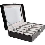 Watch Box Organizer 12 Slot Pillow Case Premium Display Cases with Framed Glass Lid Elegant Contrast Stitching Sturdy and Secure Lock for Men and Women Watch and Jewelry Large Holder Boxes