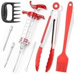 Meat Injector Syringe Kit, Flavor Marinade Injector 30ML, stainless Steel Food Seasoning Syringe Kit with 3 Needles, Meat Claws, Barbecue Brush, Baking Syringe for BBQ Grilling Baking Cooking mirror