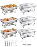 Chafing Dish Buffet Set 9L,Easy Assembly, 6 Pack Food-Grade Stainless Steel Warming Containers,Foldable Frame [Safe Rolled Edge Design], Food Warmer for Catering Buffet and Any Party (1/3+1/2+1/1 GN)