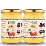 Village Company A2 Cow Desi Ghee 500ML Pack of 2 | Gir Ghee Vedic Bilona Method | Organic Pure Natural | Two Way Curd Churned - Best Farm Fresh Grass Fed Cattle Milk | India Lab Certified | Glass Jar