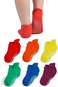 EPEIUS Baby Socks Toddler Non-slip Socks Thick Cotton Ankle Socks with Grips Kids Boys Girls 6/12 Pack, Rainbow_6 Pairs, 3-5 Years