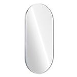 Navaris Oval Wall Mirror - 75 x 38 x 3 cm - Wall Mounted Hanging Mirror with Silver Rustproof Aluminium Frame - Mirror for Bathroom Bedroom Hallway