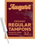 August Organic Cotton Tampons, 32 Regular Tampons Made with Organic Cotton, Long Applicators, Non-Toxic Organic Tampons, Fragrance-Free, Chlorine-Free, and Hypoallergenic (2 Boxes of 16 tampons)