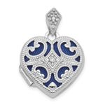 14ct White Gold Polished Engravable Holds 2 photos 15mm Diamond Love Heart Locket Jewelry for Women