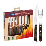 Tramontina Cutlery Set with Steak Knives, 8 Piece Sharp Knife and Fork Set with Wooden Handles, ‎Camping, Kitchen, Rustic, Dishwasher Safe, 29899296